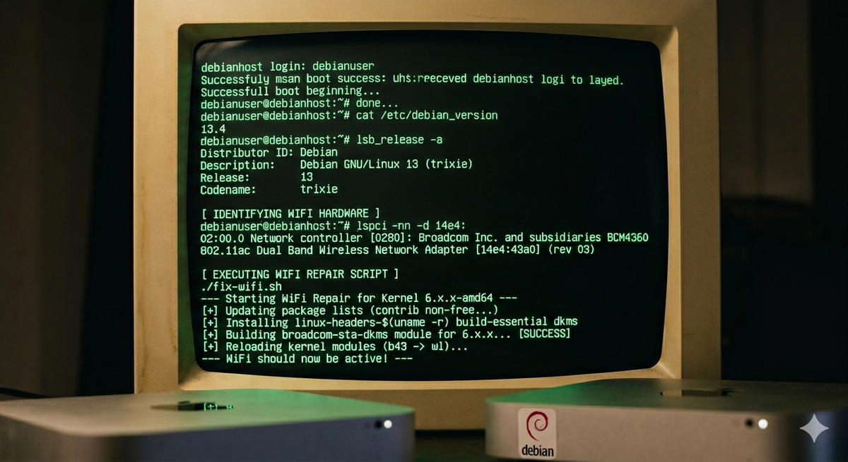 Fixing WiFi on Mac Mini Late 2014 (7,1) – Debian 13 Trixie